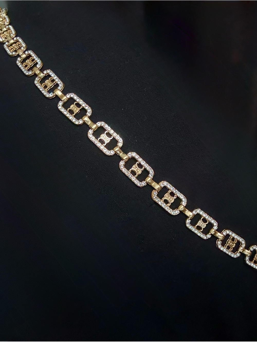 Gold-Tone Rhinestone Designer-Inspired Link Necklace